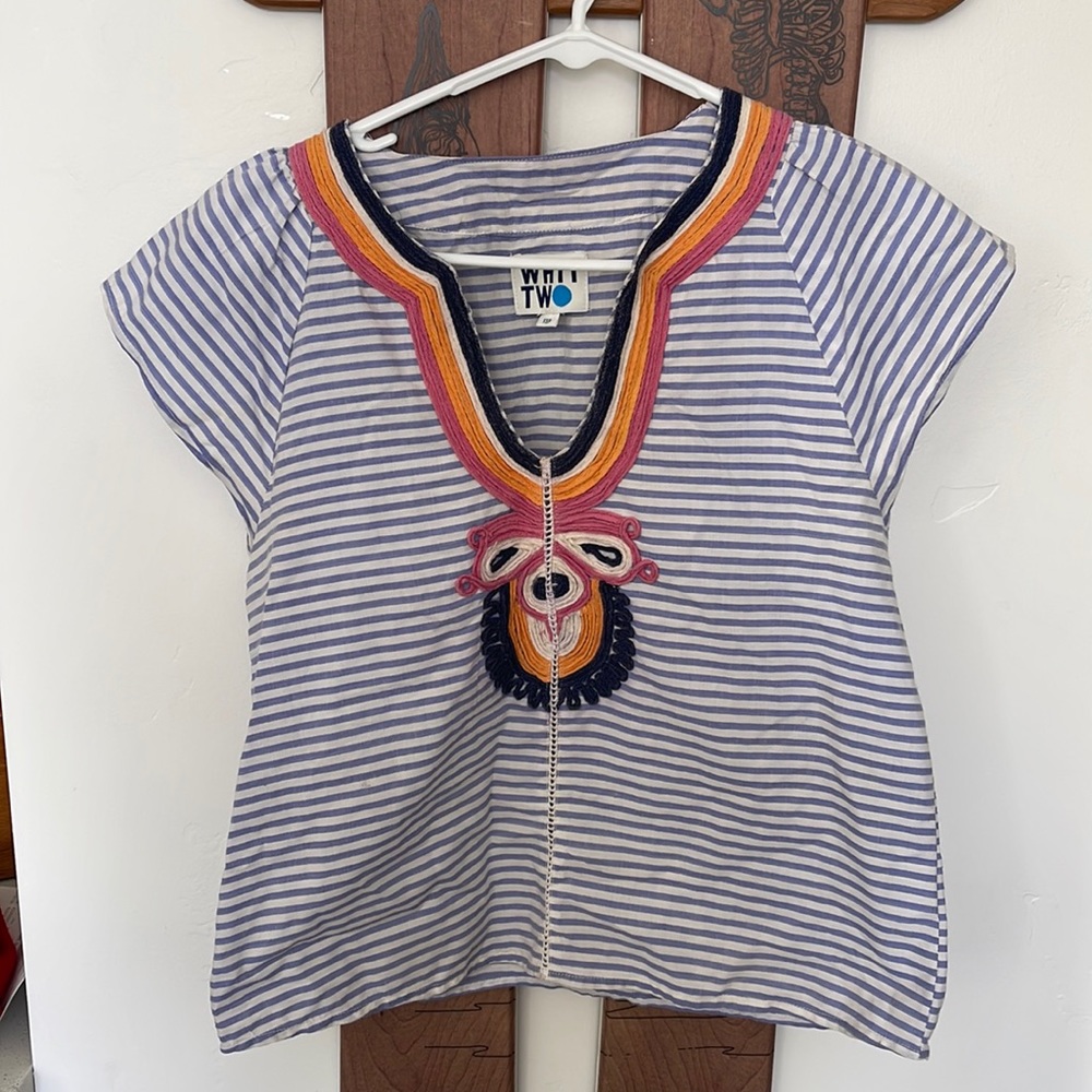 Whit Two striped/embroidered top